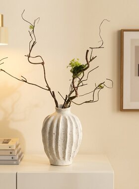 白色斑点竖纹花瓶客厅玄关干枝插花器现代简约家居软装装饰