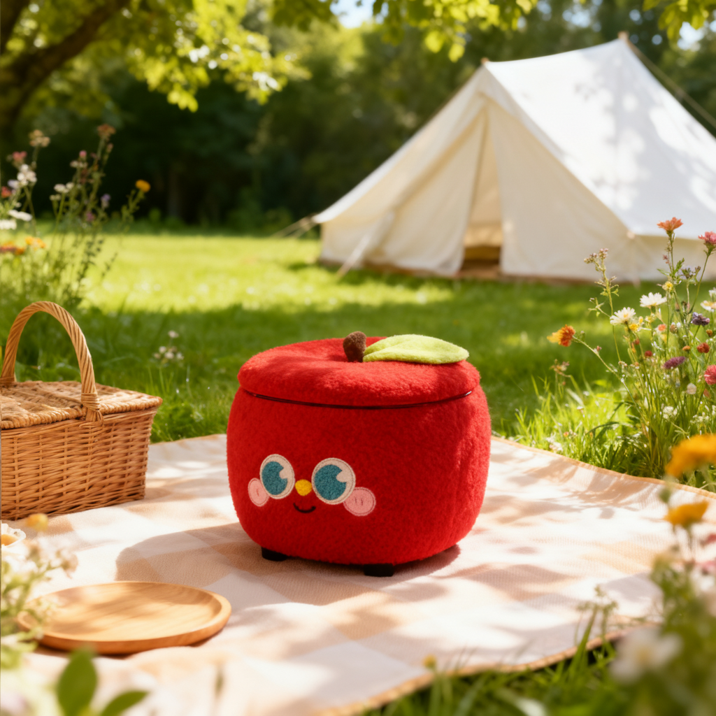 可爱苹果造型毛绒凳卡通坐凳户外野餐收纳凳创意装饰凳,住宅家具,卡通凳/异形凳,淘宝优惠券,粉丝福利购,淘宝优惠卷