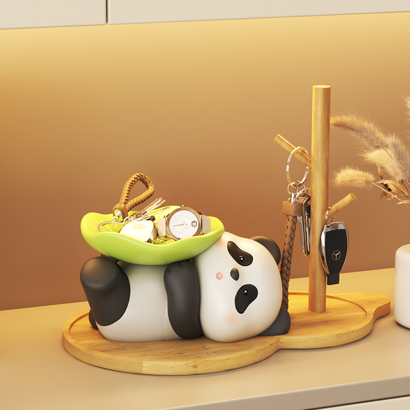 玄关放钥匙收纳摆件入户进门口鞋柜客厅茶几熊猫乔迁新居搬家礼物