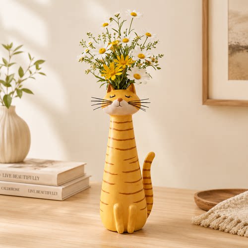 治愈系可爱橘猫咪花瓶摆件客厅桌面插花器干花花瓶家居软装装饰品