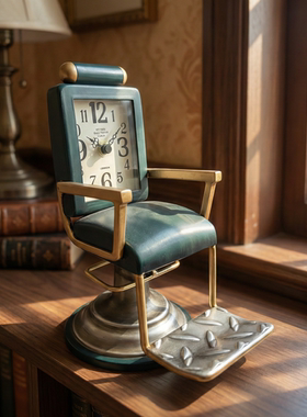复古铁艺理发椅时钟摆件