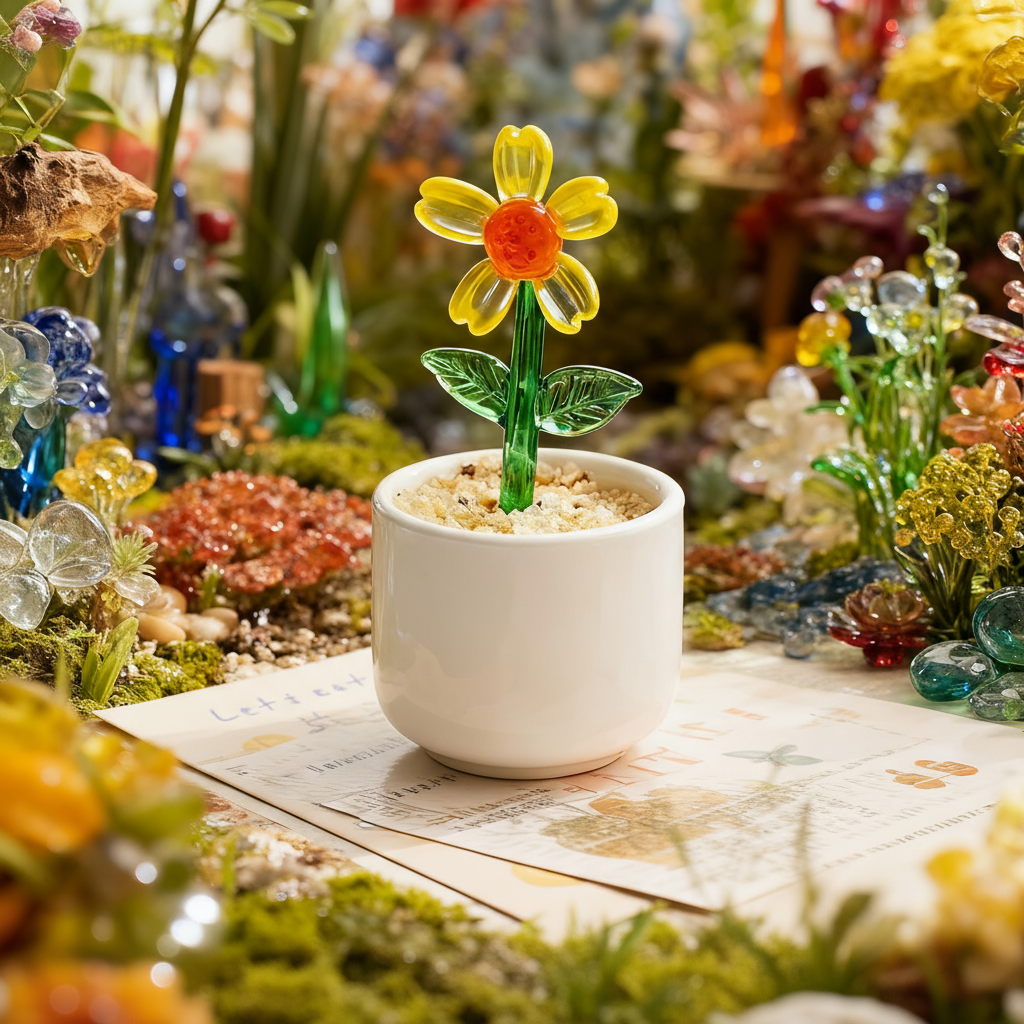 手工DIY向日葵玻璃花盆栽家居装饰摆件仿真植物工艺品