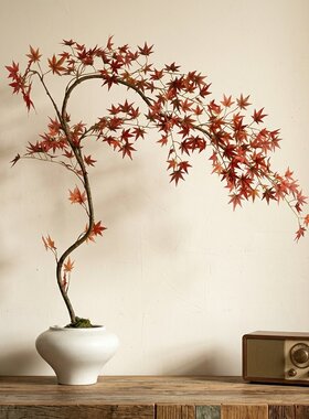 日式仿真枫叶花瓶摆件客厅玄关书房茶室桌面仿真花艺家居软装饰品