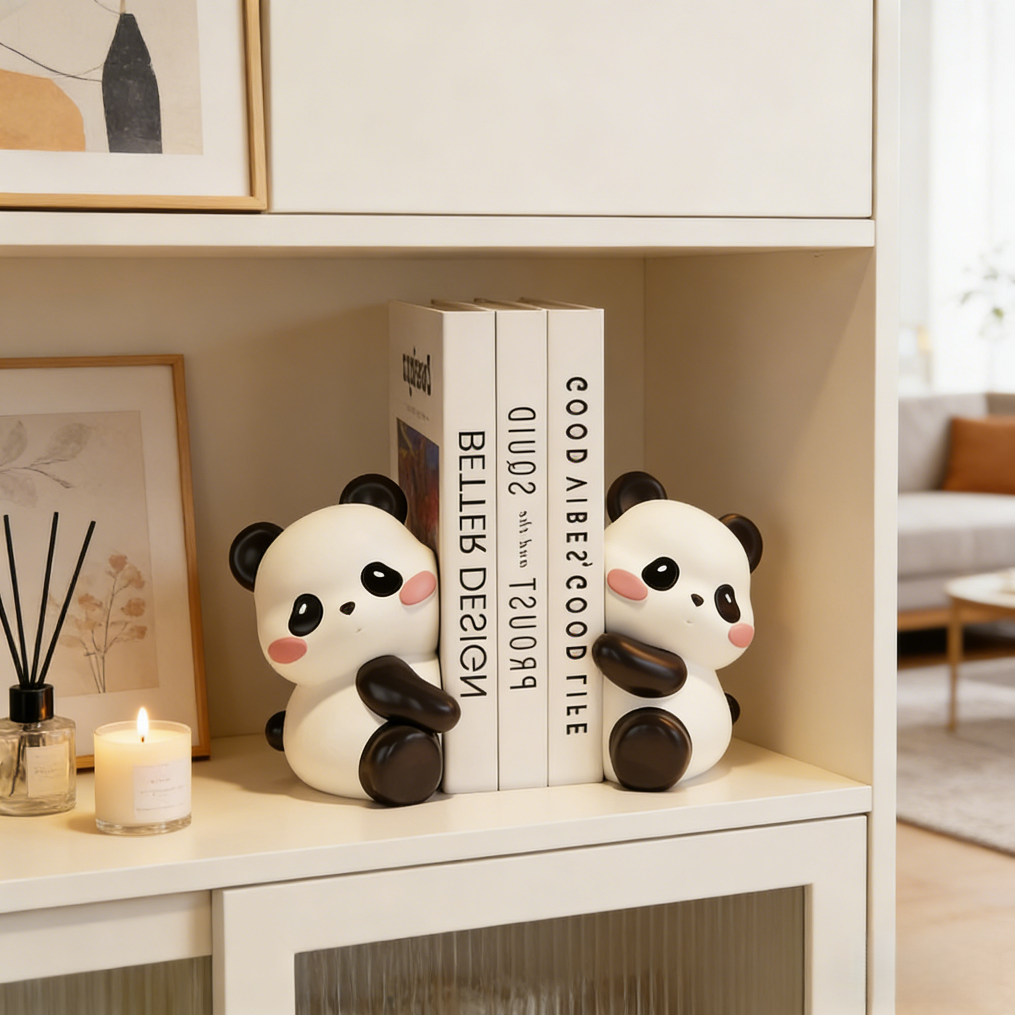 可爱熊猫书立书挡摆件奶油风客厅酒柜电视柜书房儿童房书架装饰品,家居饰品,装饰摆件,淘宝优惠券,粉丝福利购,淘宝优惠卷