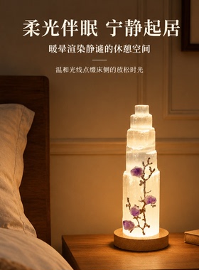 创意水晶塔紫花助眠小夜灯