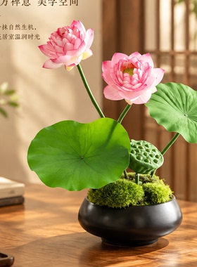 荷塘春意清雅盆景摆件客厅桌面