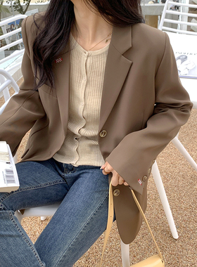 咖色西装外套女2026春季韩版设计感小众高级感中长款特种绣小西服