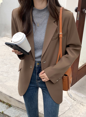 西装外套女2026春季款高级设计感小众炸街宽松休闲百搭咖色小西服