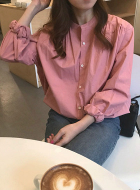 衬衫女韩版2026新款春季粉色长袖纯棉上衣设计感小众很仙的衬衣