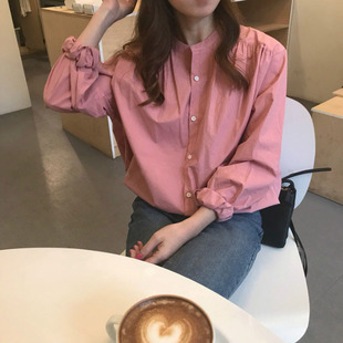 纯棉上衣设计感小众很仙 衬衫 衬衣 粉色长袖 春季 女韩版 2026新款