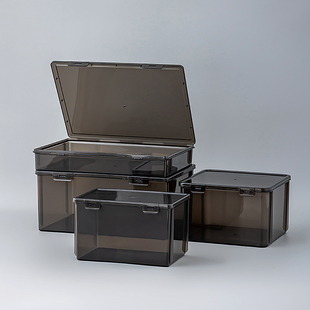 长方形收纳盒带盖小杂物储物箱小盒子透明黑色零件工具塑料盒