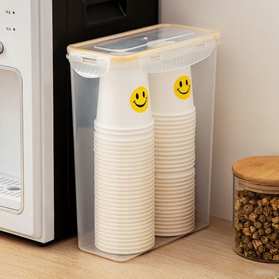 一次性杯子收纳盒大容量桌面纸杯架取杯器防尘存放盒水杯置物架