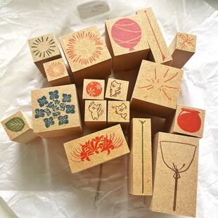 【现货】Akane木质印章 金平糖 夏日花火 紫阳花组合手帐印章