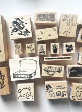 【现货】日本ma7stamp木质印章 苹果 飞鸟 天气 蜡笔线手帐印章