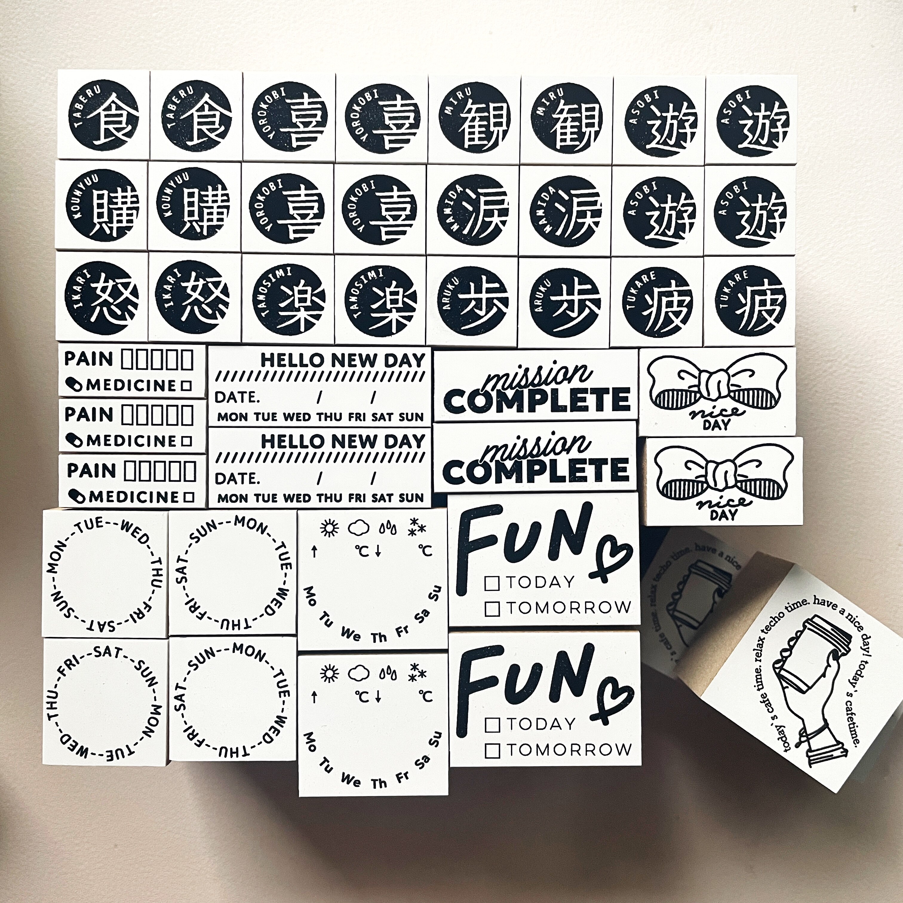 【现货】日本三光堂siawase木质印章 文字 手拿咖啡 手帐素材