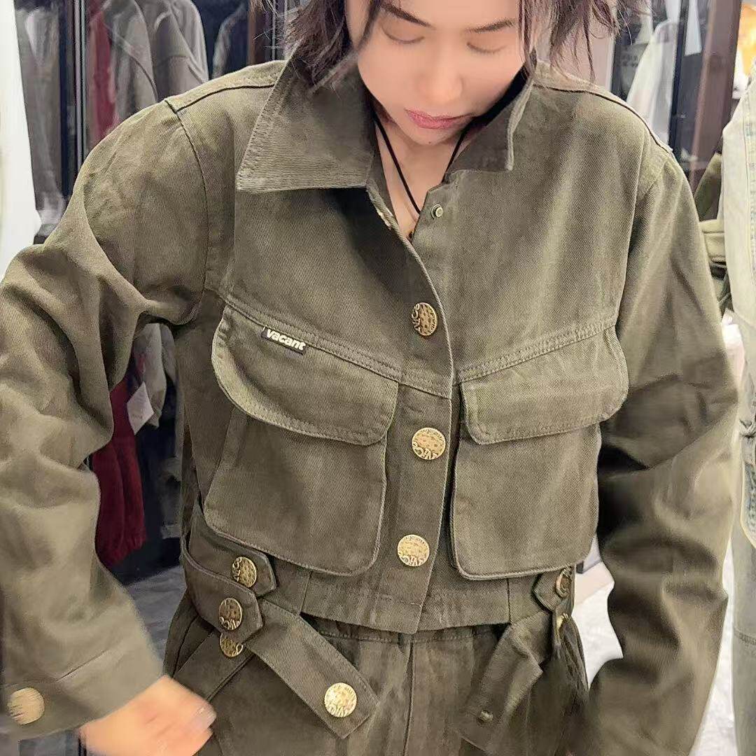 军绿色牛仔短外套女2025秋季