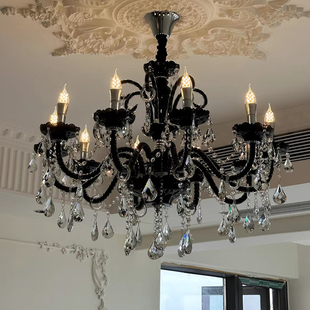 复古法式黑色客厅吊灯水晶房间主灯轻奢欧式高端大灯大气餐厅灯具