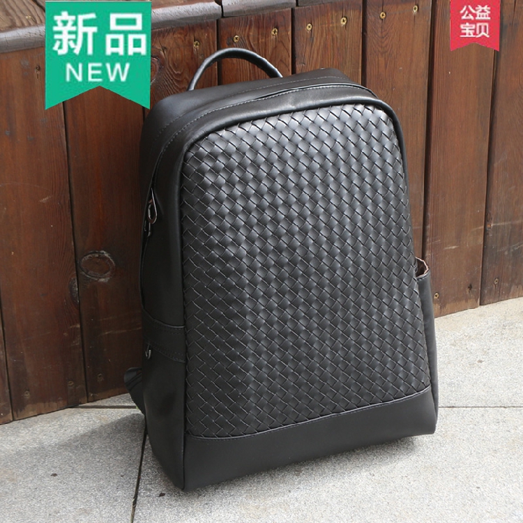 双肩包男士真皮编织商