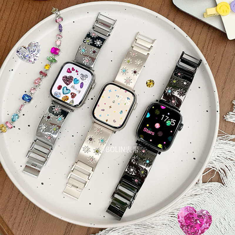 夏季新款星芒彩钻手镯表带适用于iwatchS10夏季applewatchS98
