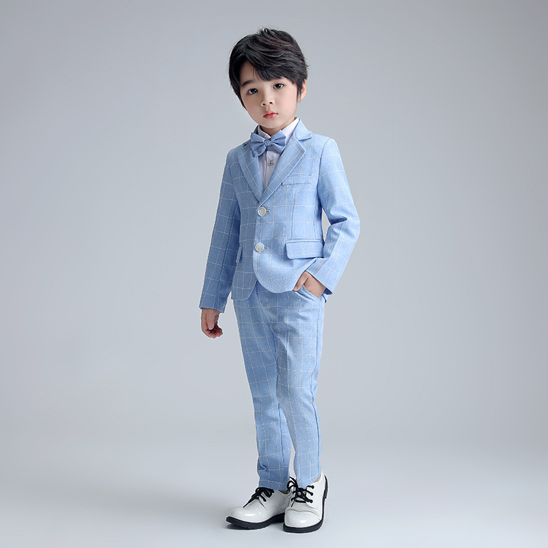 儿童礼服春装新款英伦格子小西装男童绅士钢琴主持演出服套装代发
