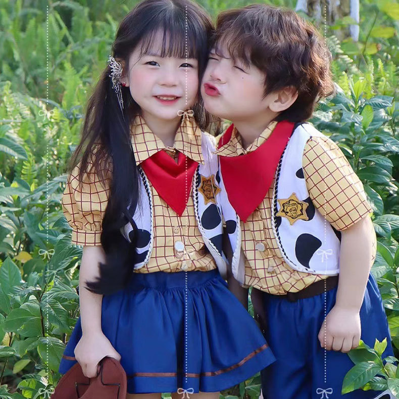 六一儿童节服装女童男童牛仔卡通胡迪玩具总动员连衣裙短裤套装