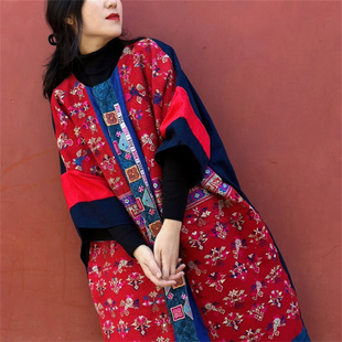 【无尽浪漫】毛南族织锦拼接土布裙子  民族风绣花连衣裙