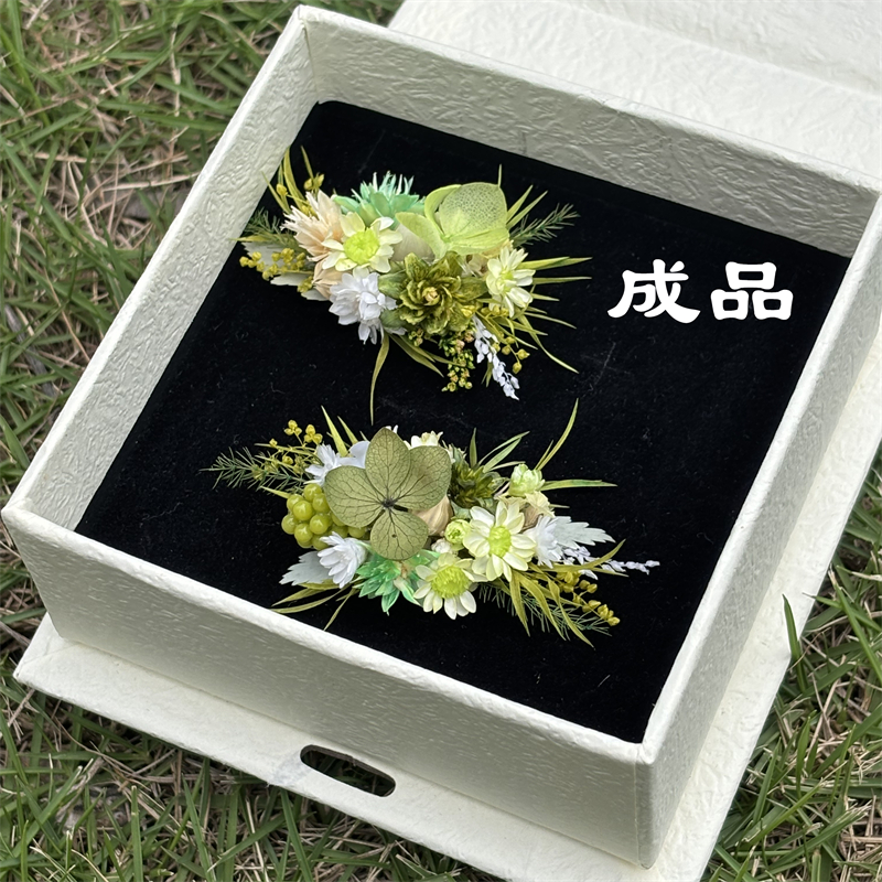 森系成品纯手工立体免做成品永生花戒指户外婚礼摆拍道具情侣对戒