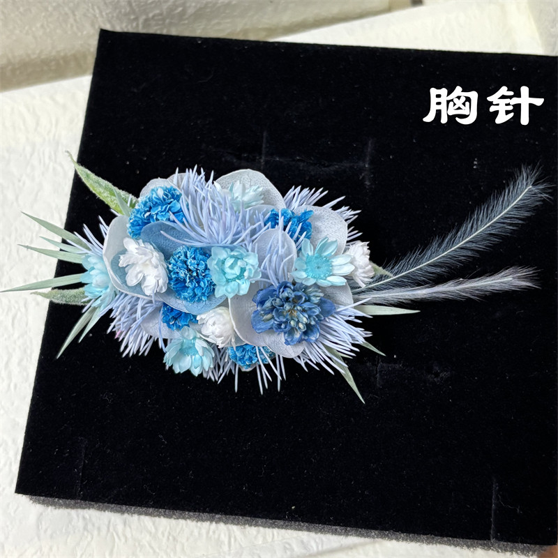 毕业季高级永生花成品胸针纯手工制作立体胸花梦幻蓝情侣摆拍道具图片