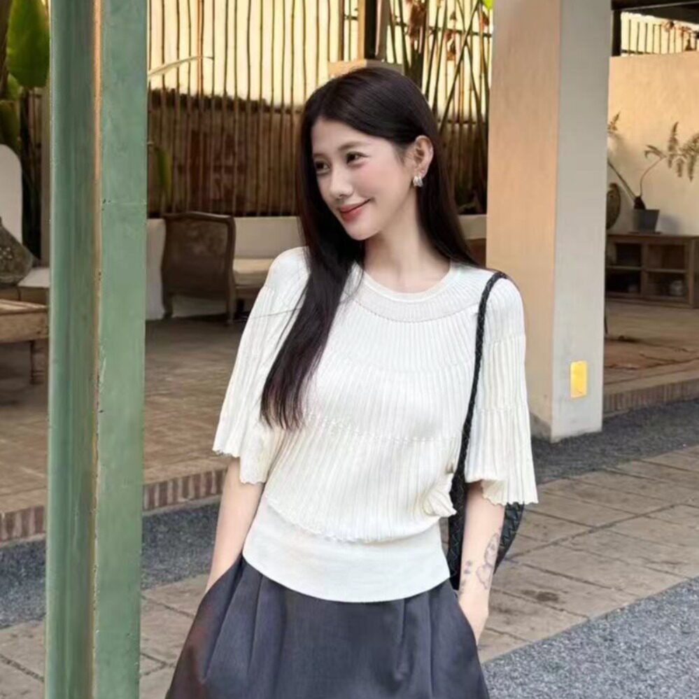 2026春夏款气质紫色披肩斗篷针织衫压褶显瘦蝙蝠袖设计感小众上衣