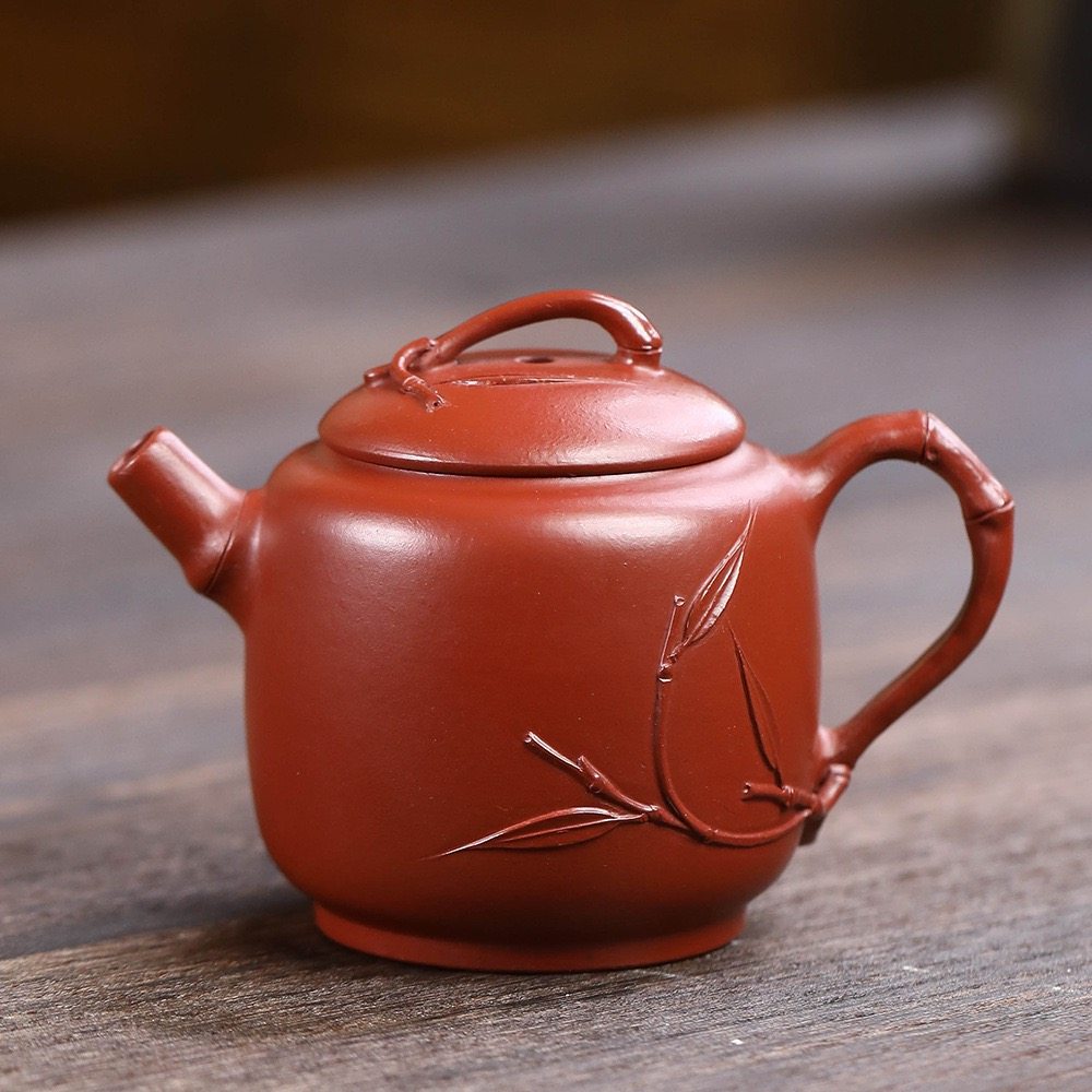 宜兴紫砂壶大红袍文竹壶手工贴竹叶茶壶泡茶小品壶单壶功夫茶具