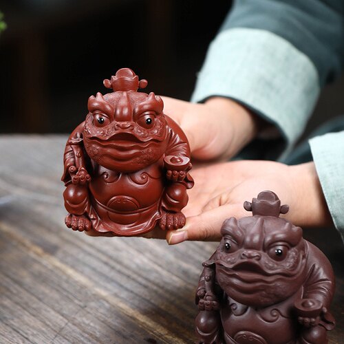 紫砂茶宠可养三足金蟾茶玩蟾蜍招财如意元宝手工摆件功夫茶具配件