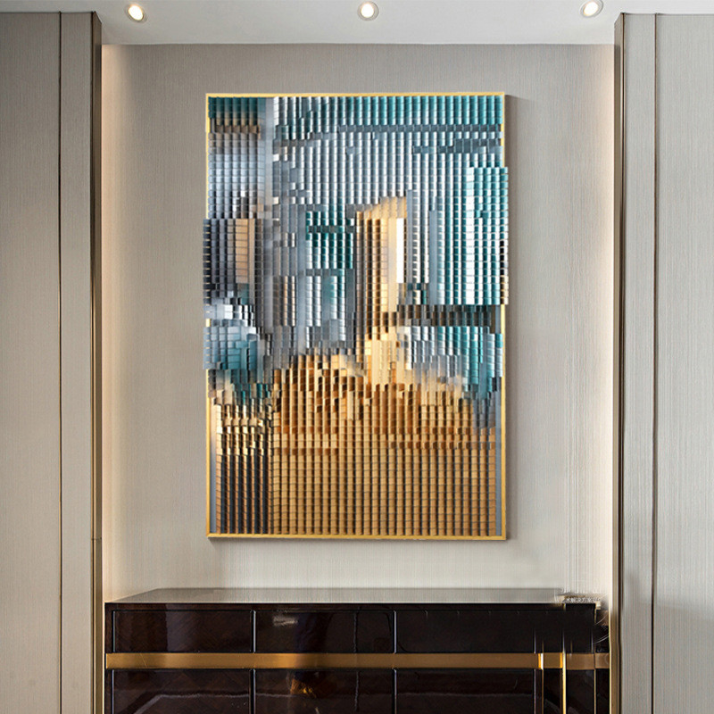 金属工艺画别墅玄关装饰画艺术轻奢酒店大堂壁画3d立体样板房挂画图片