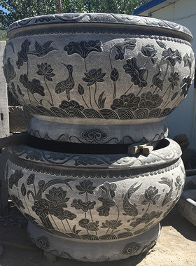 仿古青石鱼缸荷花花盆石雕大型庭院花园大理石养鱼池水景景观摆件