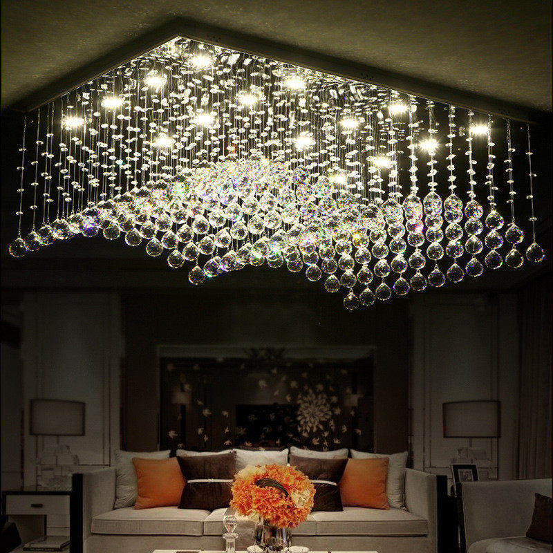 现代简约led长方形水晶灯吸顶灯客厅灯酒店大厅餐厅灯具厂家直销