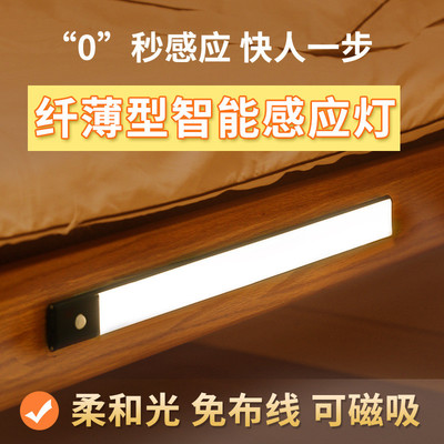led人体感应灯usb充电感应灯超薄磁吸小夜灯长条感应衣柜橱柜灯条