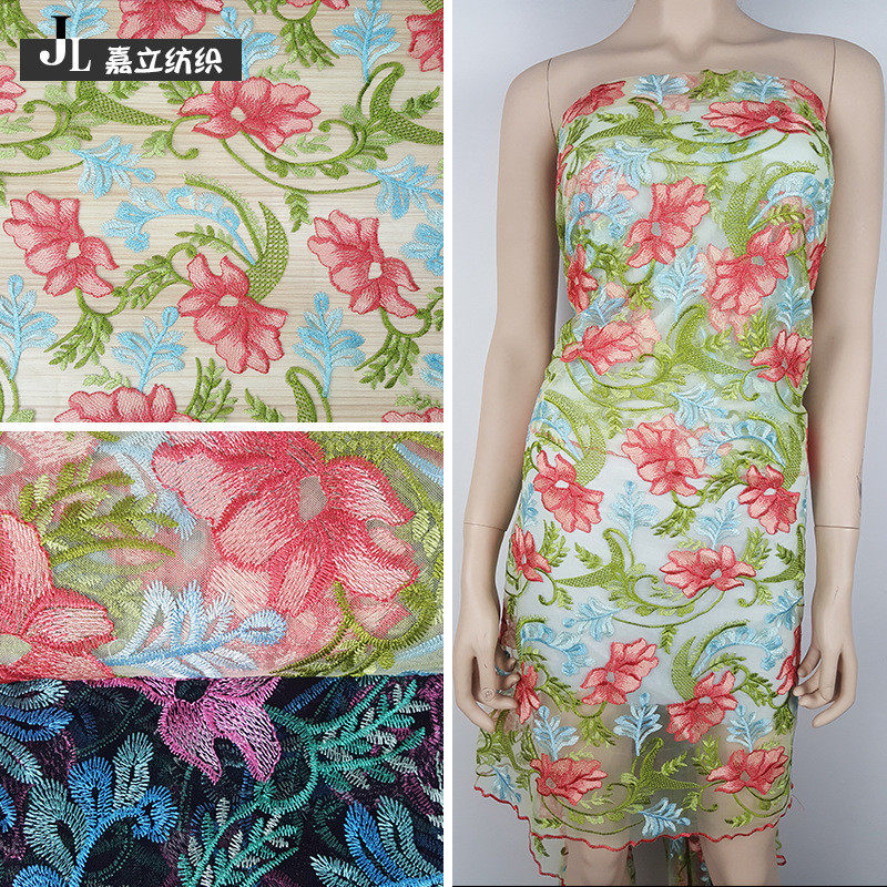 新款彩色花朵涤纶丝网纱水溶满幅刺绣花边面料优质轻薄连衣裙辅料,居家布艺,花边,淘宝优惠券,粉丝福利购,淘宝优惠卷