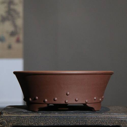 紫砂花盆圆形鼓丁鼓点碗盆圆精工觅陶乡新品原矿泥料盆景盆