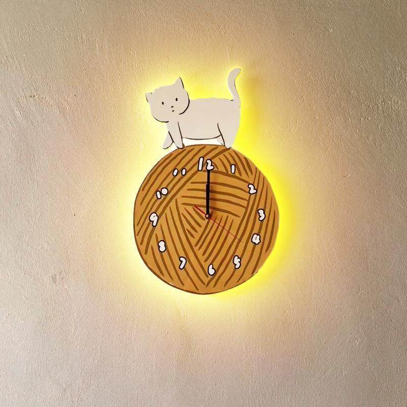ins猫咪挂钟客厅儿童卧室时钟网红风高颜值奶油线团免打孔原木风s,家居饰品,台钟/闹钟,淘宝优惠券,粉丝福利购,淘宝优惠卷