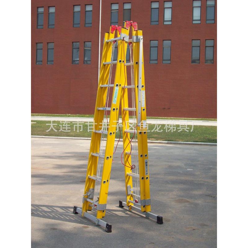 热销玻璃纤维双面伸缩梯机械批发装双面人字伸缩升降梯子伸缩梯铆