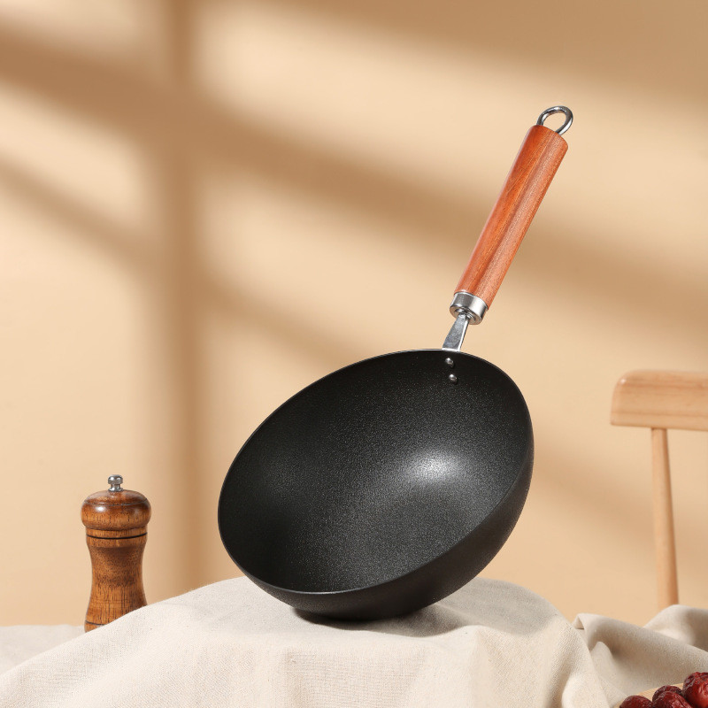 热销源头厂家20cm岩炻高纯度铁锅不粘锅冷轧家用炒菜灶具通用炒锅