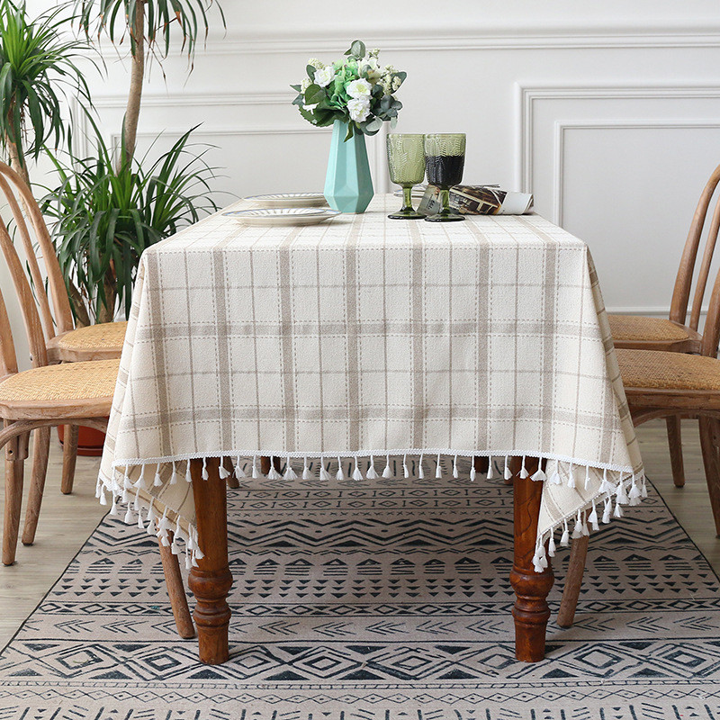 棉麻简约ins格子桌布台布盖布书桌布桌垫茶几垫野餐布现货