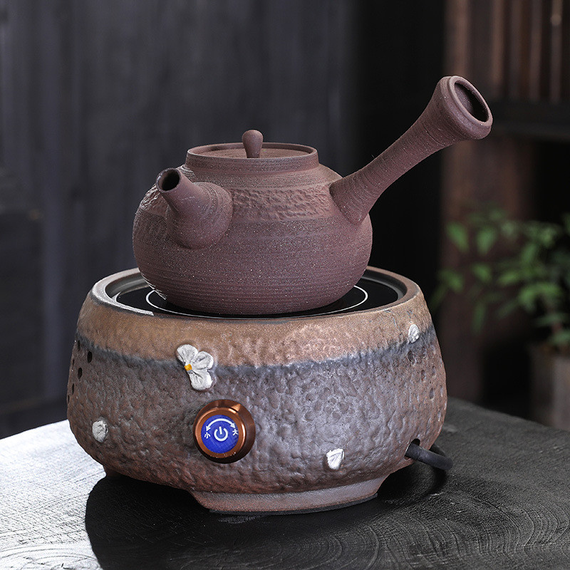 批发粗陶电陶炉套装复古仿柴烧温茶炉古早烧侧把加热泡茶电磁炉