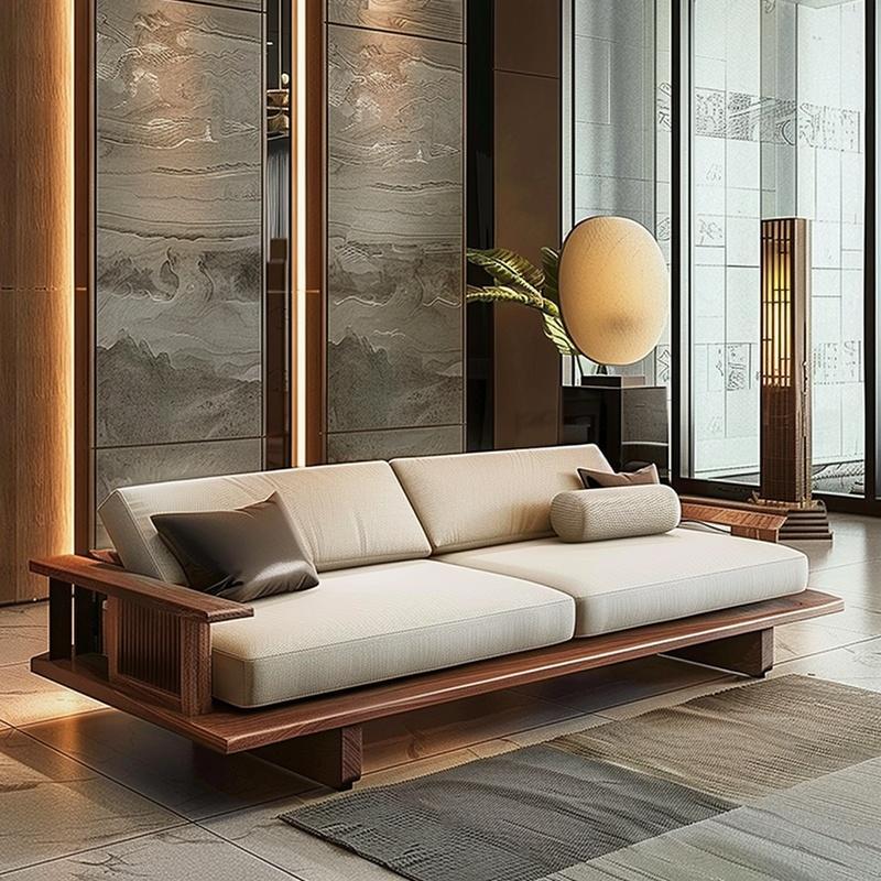 新中式禅意白蜡木沙发黑胡桃木寂直排双人高级北美侘家用客厅新款