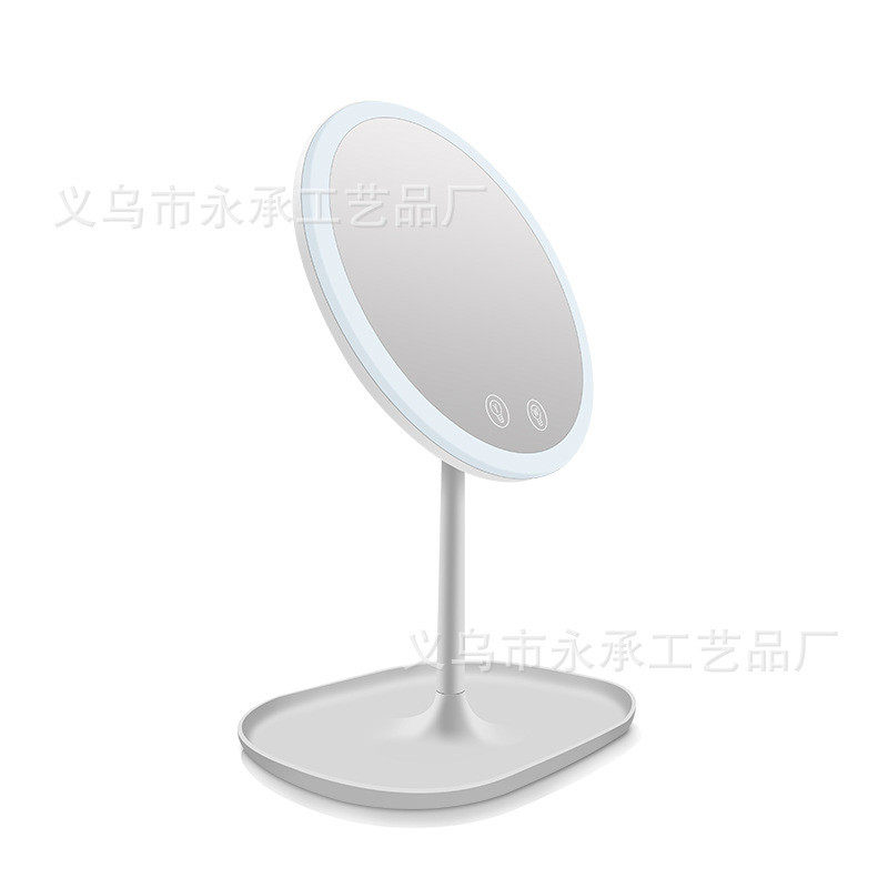 新款网红化妆镜led创意款智能塑料台式公主收纳补光镜桌面化妆镜