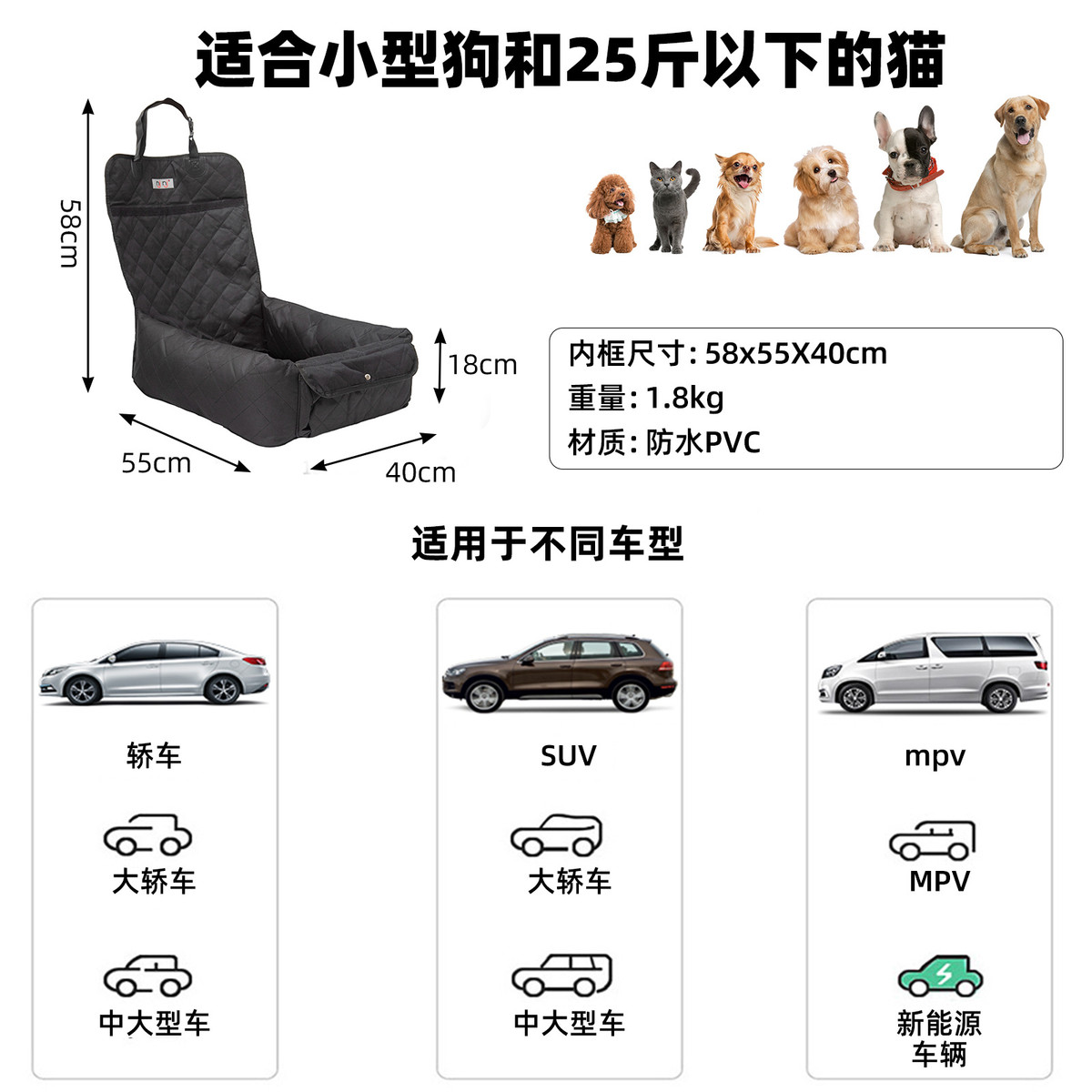 热销车载充棉狗窝中后排汽车宠物笼垫子可洗汽车座椅防滑防水小型