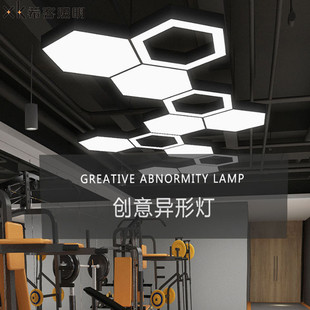 led六边形吊线灯简约商场办公室健身房学校网咖圆形现代创意灯具
