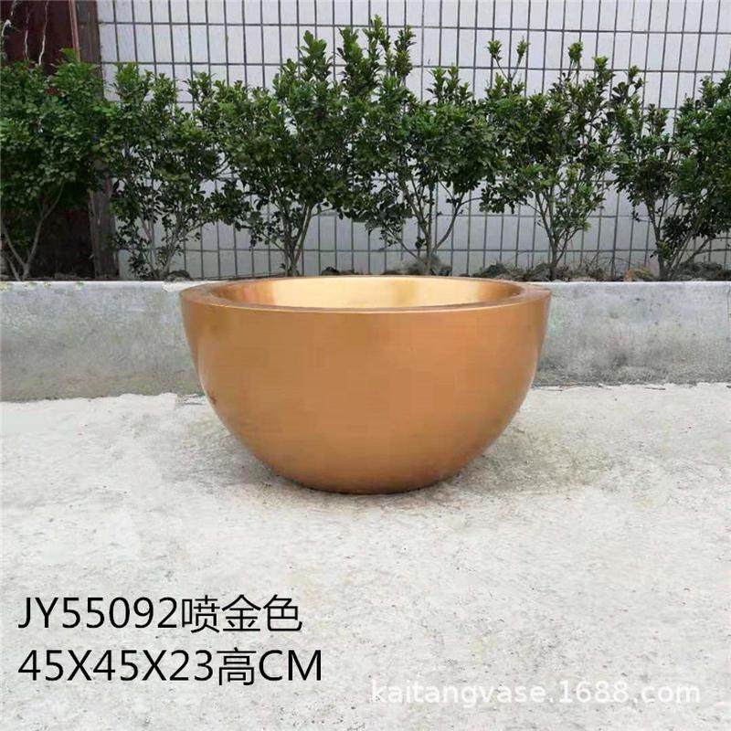 玻璃钢圆碗型装饰摆件花盆商场酒店花艺摆设公司前台绿植蝴蝶兰
