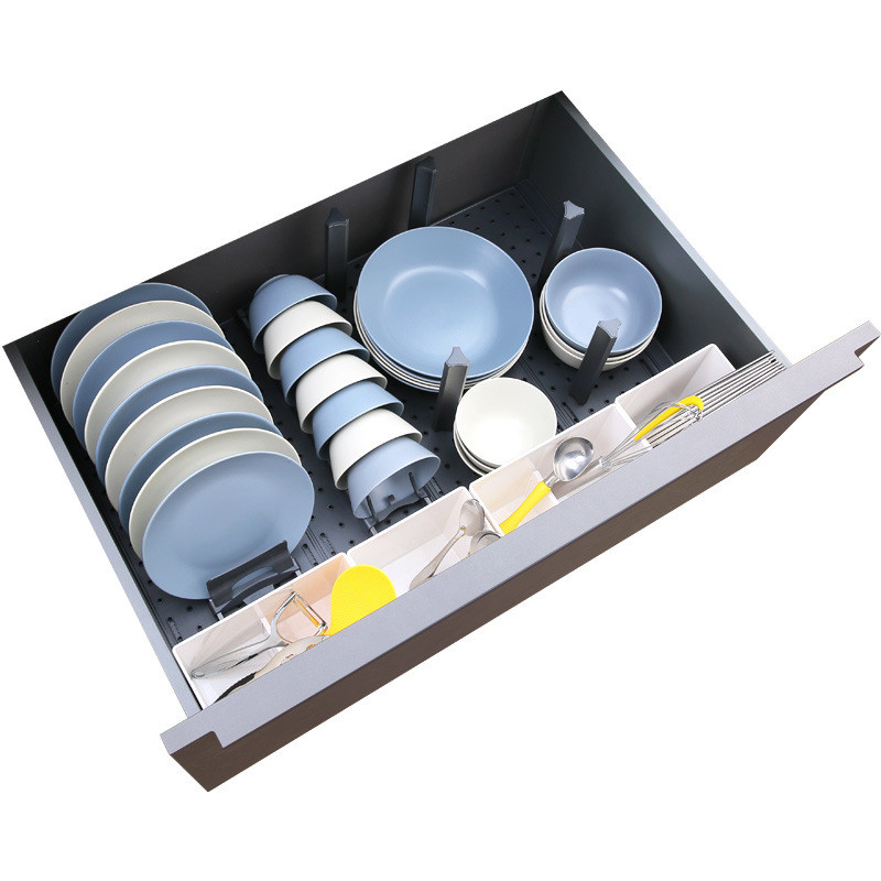 热销厨房抽屉收纳餐具橱柜整理分隔用品锅碗分格式置物碗碟放碗架