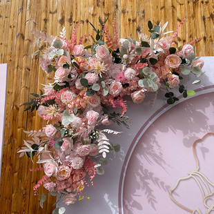 粉色婚庆花艺婚礼绢花舞台迎宾花球装饰地排花点花路引区角花组合