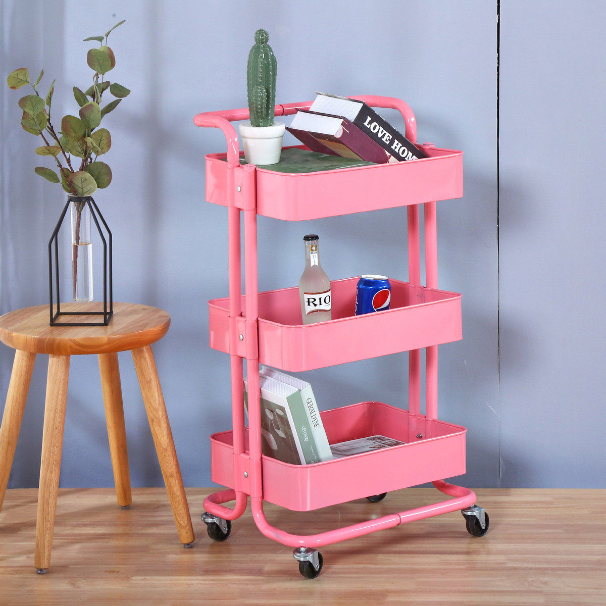 美容推车三层碳钢静音轮工具车多用美容小推车收纳架可移动置物架,收纳整理,整理架/置物架/收纳架,淘宝优惠券,粉丝福利购,淘宝优惠卷